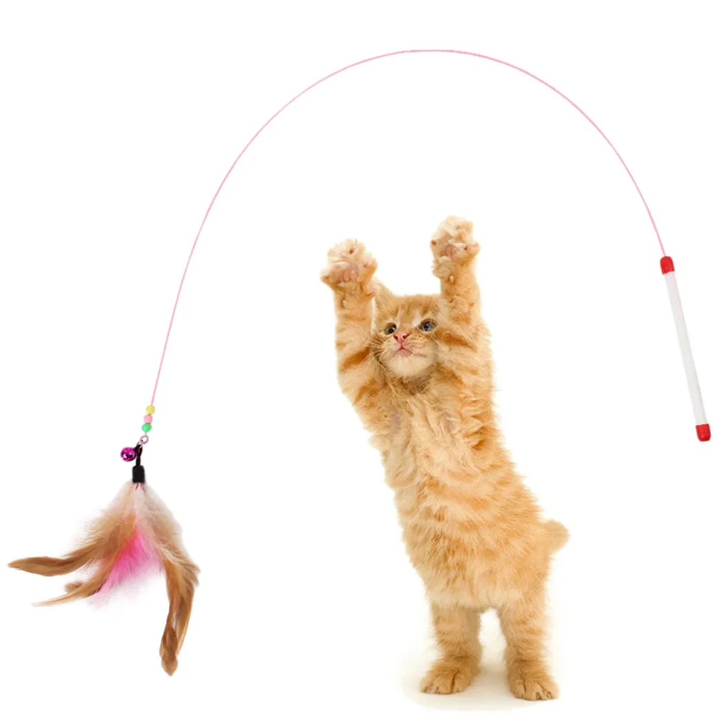 1 piece Cat Toy Stick Feather Wand With Bell Mouse Cage