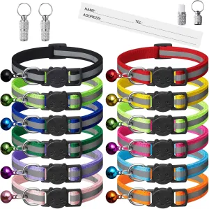 14 Pack Breakaway Cat Collars with Bells,Reflective Safety Kitten Collar,Ideal for Girl Cats Boy Cats,with Name Tag,Adjustable,Pet Supplies,Accessories(12 Colors & 2 ID Tags)