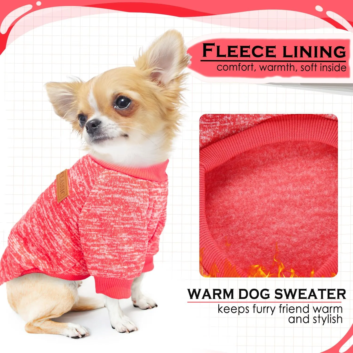 2 Pieces Dog Sweaters for Small Dogs Fall Dog Clothes Female Winter Fleece Puppy Clothes Warm Thick Pet Outfit Coat Yorkie, Chihuahua, Pug, Cat, Pug,S,Pink, Red