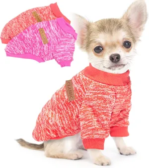 2 Pieces Dog Sweaters for Small Dogs Fall Dog Clothes Female Winter Fleece Puppy Clothes Warm Thick Pet Outfit Coat Yorkie, Chihuahua, Pug, Cat, Pug,S,Pink, Red