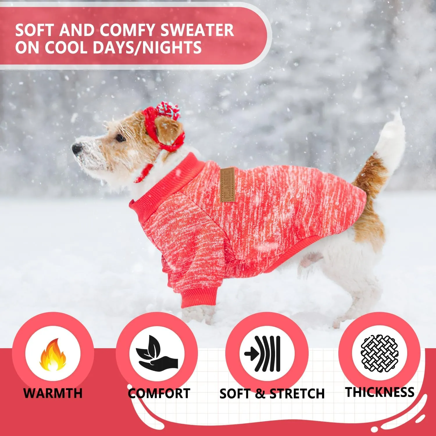 2 Pieces Dog Sweaters for Small Dogs Fall Dog Clothes Female Winter Fleece Puppy Clothes Warm Thick Pet Outfit Coat Yorkie, Chihuahua, Pug, Cat, Pug,S,Pink, Red