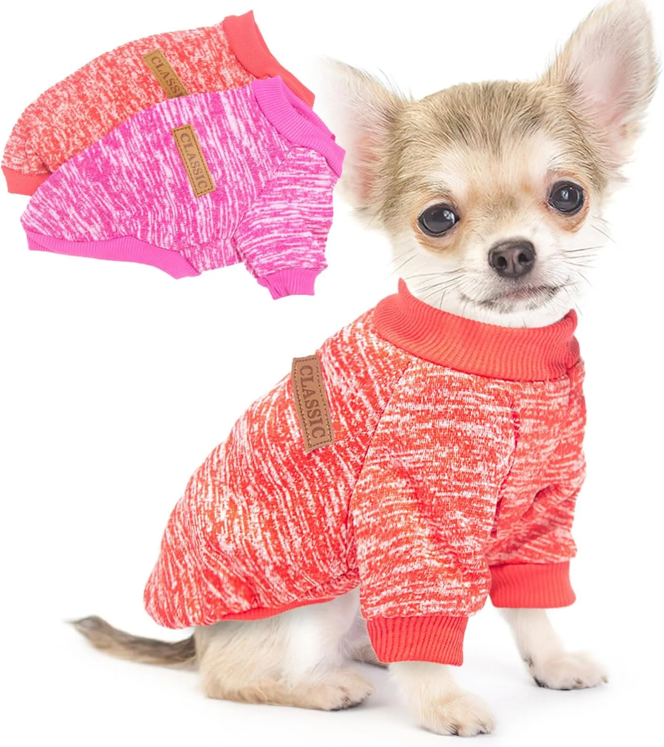 2 Pieces Dog Sweaters for Small Dogs Fall Dog Clothes Female Winter Fleece Puppy Clothes Warm Thick Pet Outfit Coat Yorkie, Chihuahua, Pug, Cat, Pug,S,Pink, Red