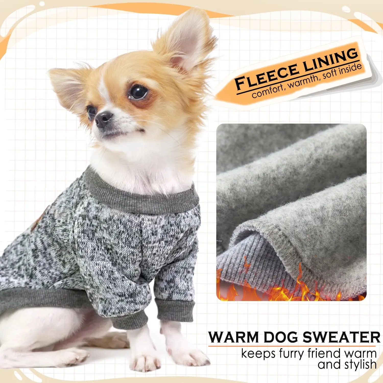 2 Pieces Dog Sweaters for Small Dogs Winter Fleece Puppy Sweaters Warm Cute Dog Clothes Outfit for Chihuahua Yorkie Dog Classic Knitwear Sweater Pet Costume (Small)