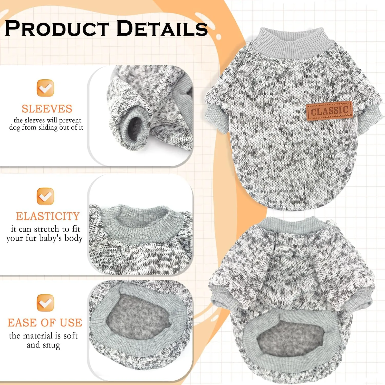 2 Pieces Dog Sweaters for Small Dogs Winter Fleece Puppy Sweaters Warm Cute Dog Clothes Outfit for Chihuahua Yorkie Dog Classic Knitwear Sweater Pet Costume (Small)