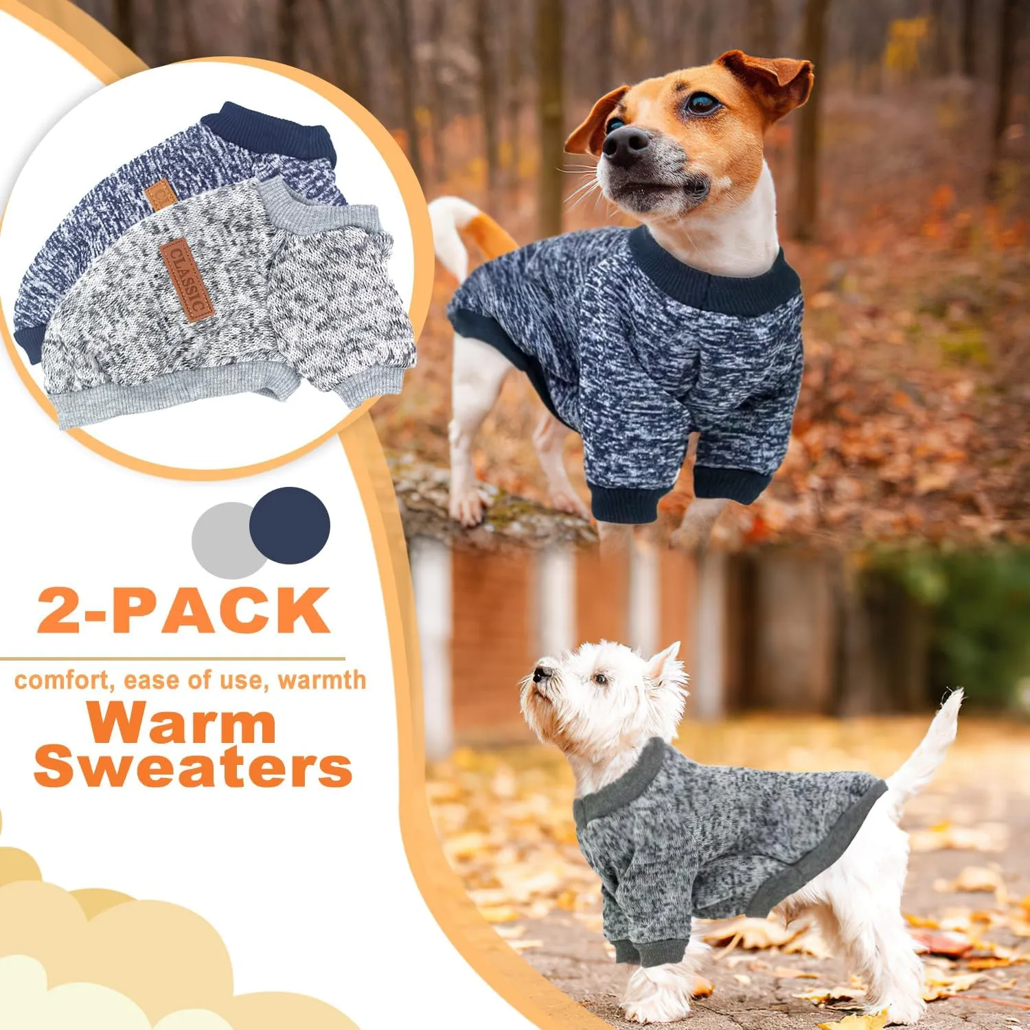 2 Pieces Dog Sweaters for Small Dogs Winter Fleece Puppy Sweaters Warm Cute Dog Clothes Outfit for Chihuahua Yorkie Dog Classic Knitwear Sweater Pet Costume (Small)