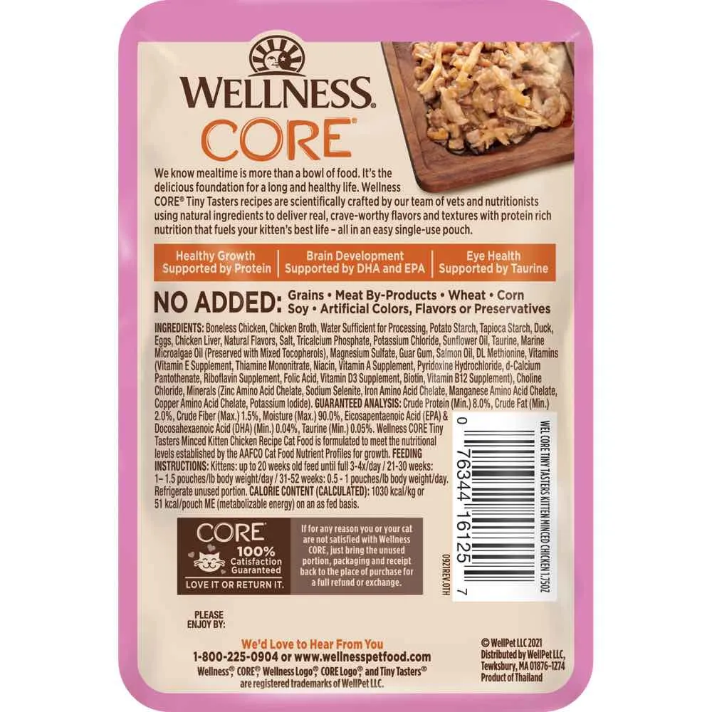 20% OFF: Wellness CORE Tiny Tasters Chicken Minced Grain-Free Kitten Pouch Cat Food 1.75oz