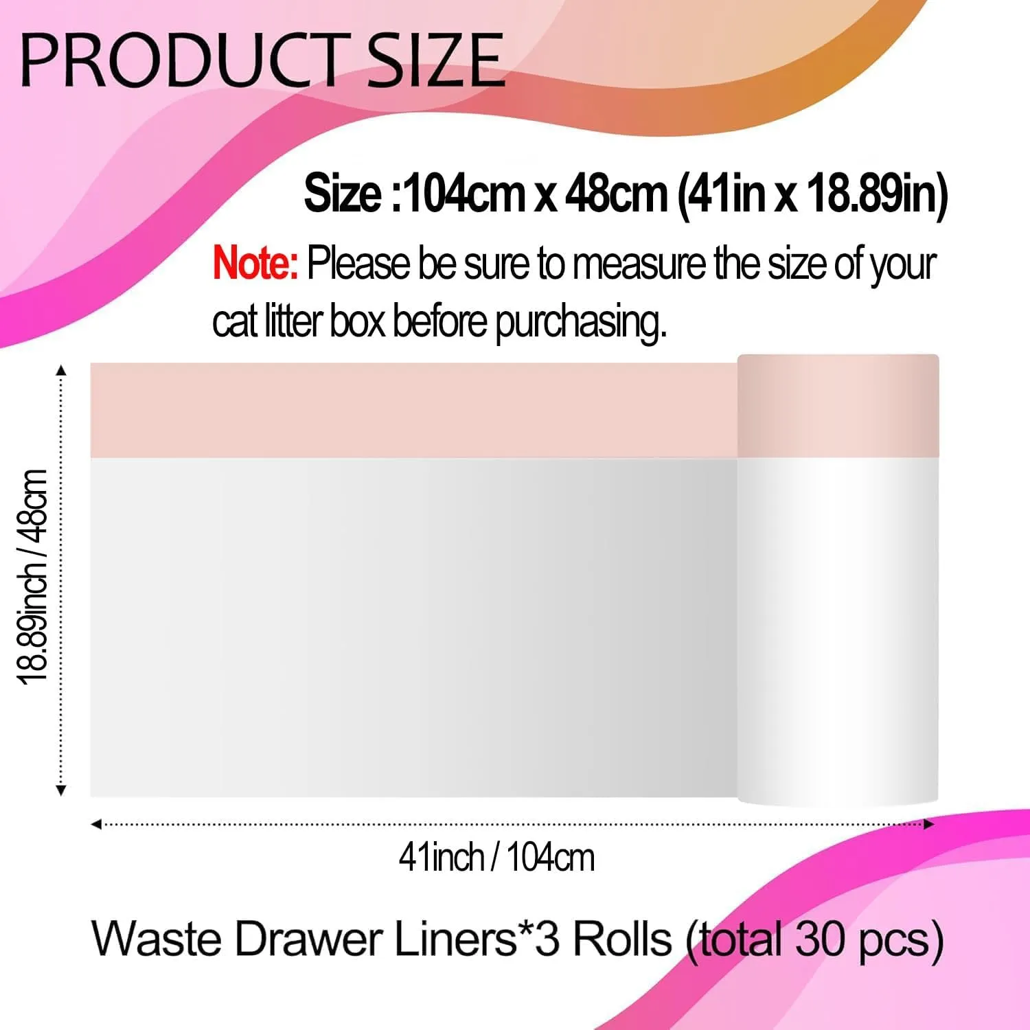 30 Count 41" x 19" Extra Large Litter Box Liners, Disposable Durable and Heavy Duty Drawstring Pet Waste Bags Suit for Cat Litter Tray (Unscented)