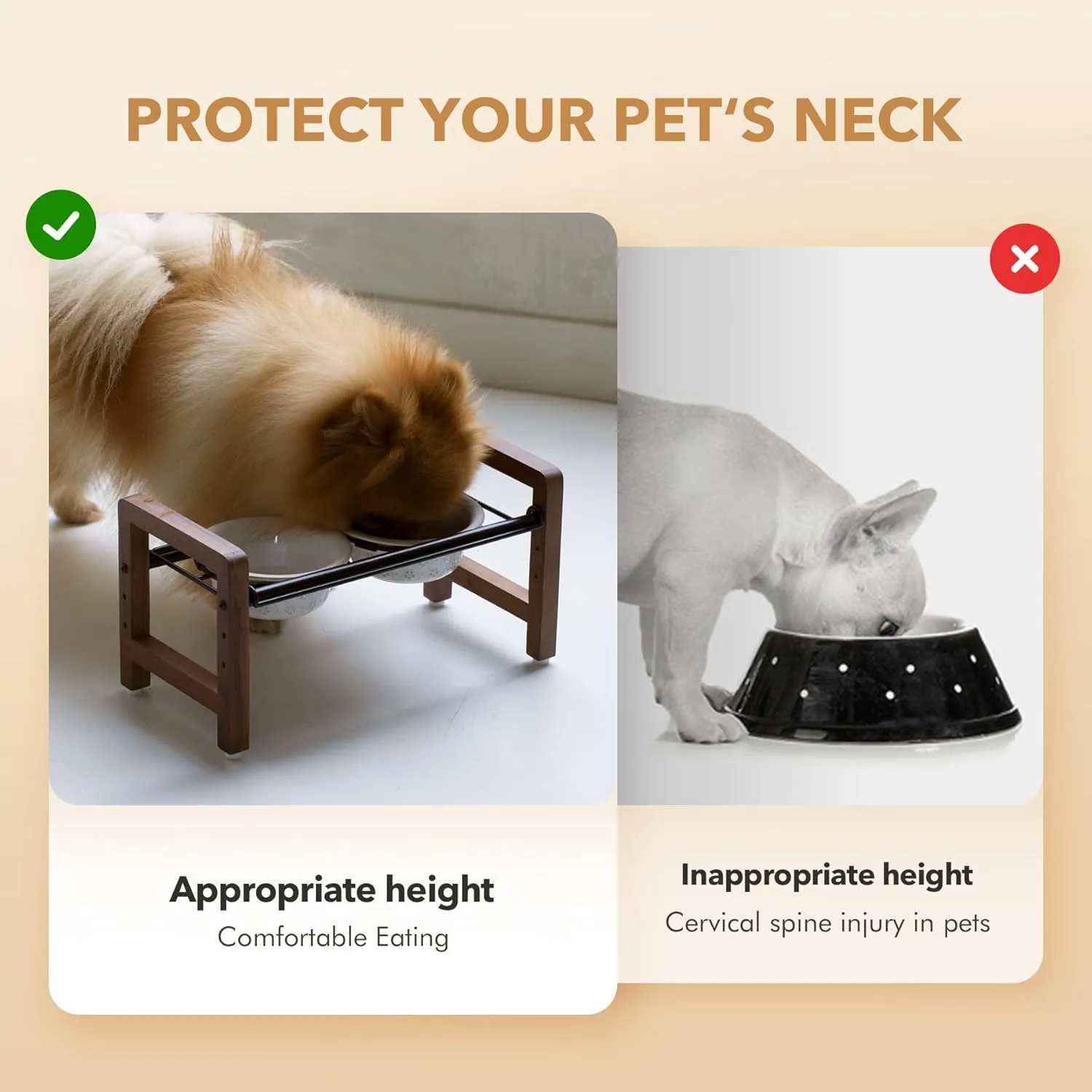 5.5inch Ceramic Adjustable Raised Double Bowls Set with Stand, 3 Heights Elevated, 2 Placement Options,Food and Water Dishes for Puppy, CatsDouble Bowls Stand, Reactived Glaze -White