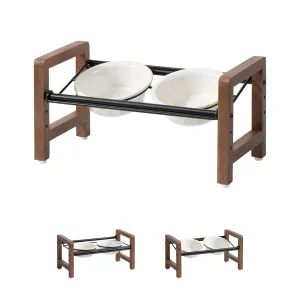 5.5inch Ceramic Adjustable Raised Double Bowls Set with Stand, 3 Heights Elevated, 2 Placement Options,Food and Water Dishes for Puppy, CatsDouble Bowls Stand, Reactived Glaze -White