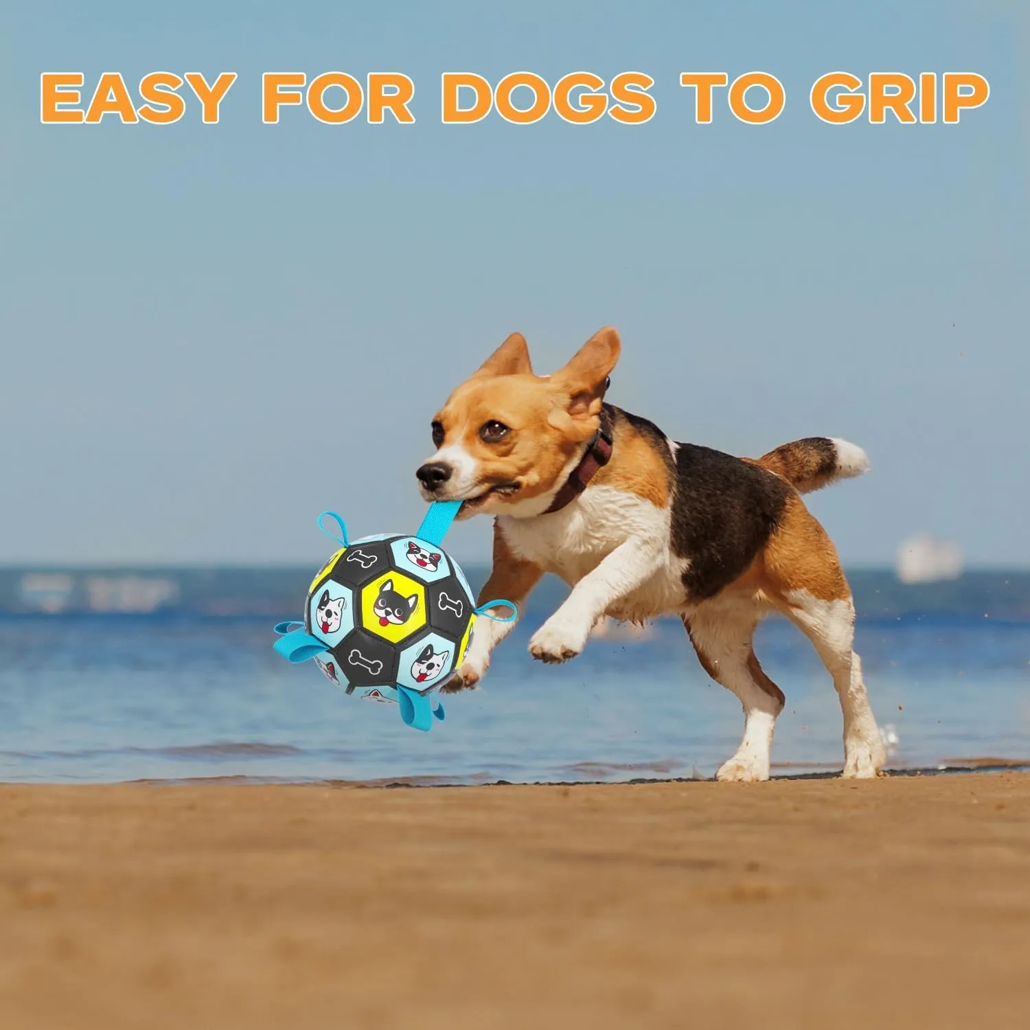 7" Dog Toy Soccer Ball with Straps, Herding Ball for Dogs, Outdoor Interactive Dog Toy, Dog Fetch Toy, Ideal for Medium & Large Dogs, Great Puppy Birthday Gifts
