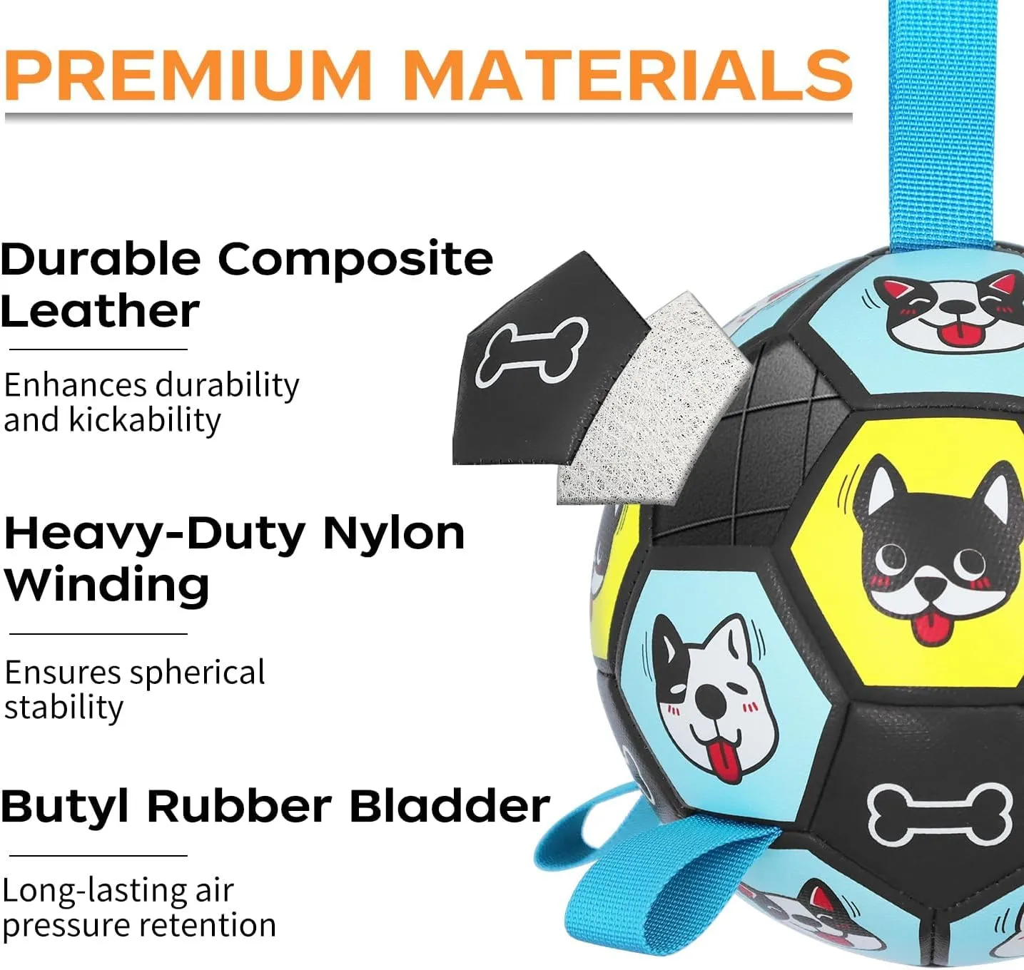 7" Dog Toy Soccer Ball with Straps, Herding Ball for Dogs, Outdoor Interactive Dog Toy, Dog Fetch Toy, Ideal for Medium & Large Dogs, Great Puppy Birthday Gifts