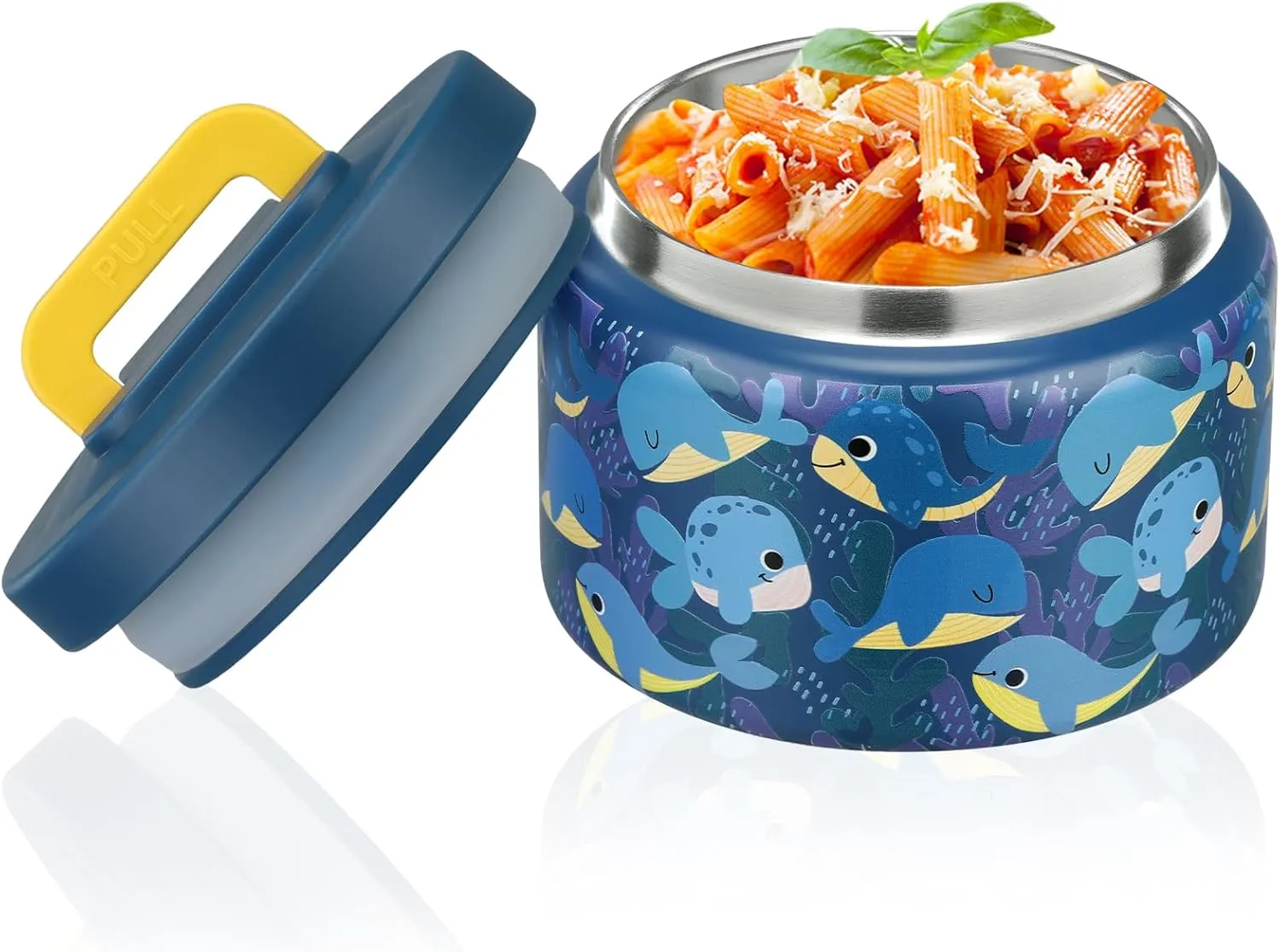 8oz Kids Thermo for Hot Food,Small Lunch Thermos Food Container Stainless Steel,Easy Open Wide Mouth Thermo for Hot Cold Food for Preschool Travel (Blue Whale)