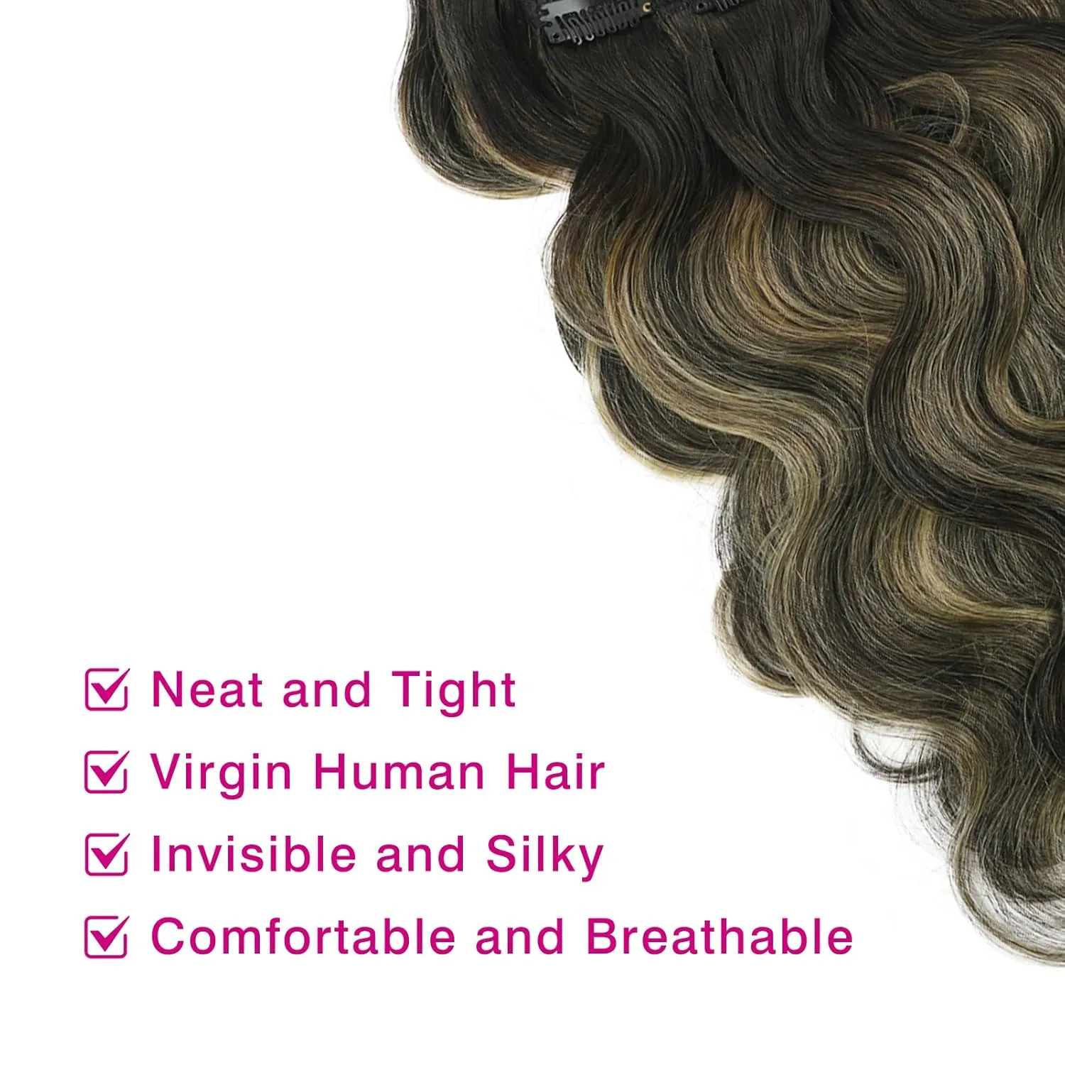 ABH AMAZINGBEAUTY HAIR Body Wave Clip in Human Hair Wavy Clip in Extensions Body Wave Clip ins Rooted Black Piano Natural Black #1B Fading into Caramel Blonde #27 Two Tone 120G 22 Inch