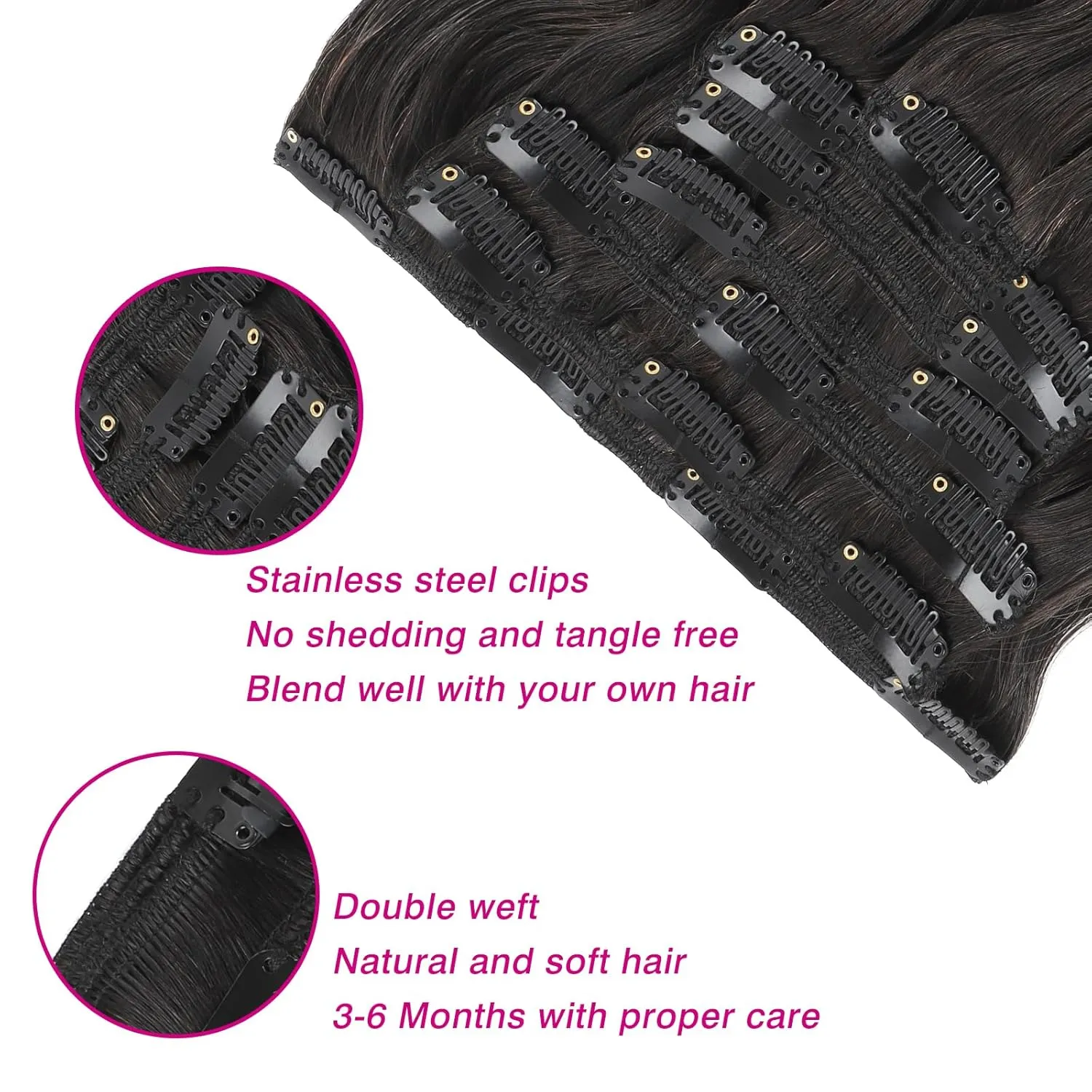ABH AMAZINGBEAUTY HAIR Body Wave Clip in Human Hair Wavy Clip in Extensions Body Wave Clip ins Rooted Black Piano Natural Black #1B Fading into Caramel Blonde #27 Two Tone 120G 22 Inch