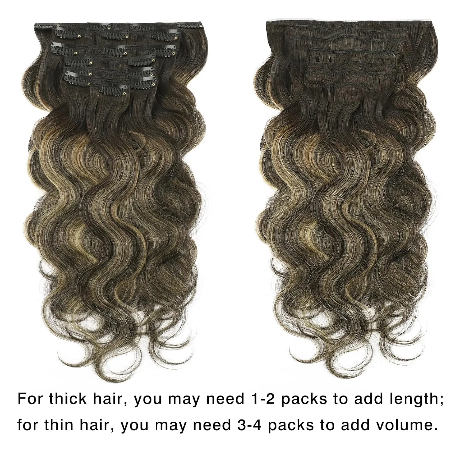 ABH AMAZINGBEAUTY HAIR Body Wave Clip in Human Hair Wavy Clip in Extensions Body Wave Clip ins Rooted Black Piano Natural Black #1B Fading into Caramel Blonde #27 Two Tone 120G 22 Inch