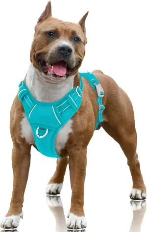 BARKBAY No Pull Dog Harness Large Reflective Dog Harness with Front Clip and Easy Control Handle for Walking Training Running with ID tag Pocket(Ocean Blue,L)