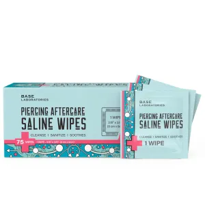 BASE LABORATORIES Piercing Aftercare Wipes | Cleanses & Sanitizes | Piercing Cleaner Wipes for Nose, Ear, Lips | Saline Solution for Piercings | Keloid Bump Removal & Piercing Bump Treatment -75 Wipes Unscented 75 Count (Pack of 1)