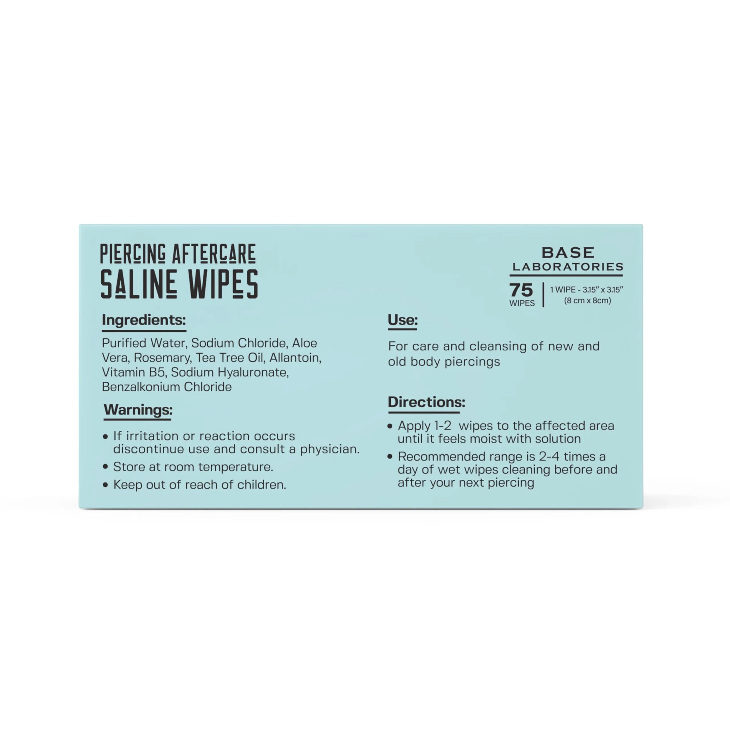 BASE LABORATORIES Piercing Aftercare Wipes | Cleanses & Sanitizes | Piercing Cleaner Wipes for Nose, Ear, Lips | Saline Solution for Piercings | Keloid Bump Removal & Piercing Bump Treatment -75 Wipes Unscented 75 Count (Pack of 1)