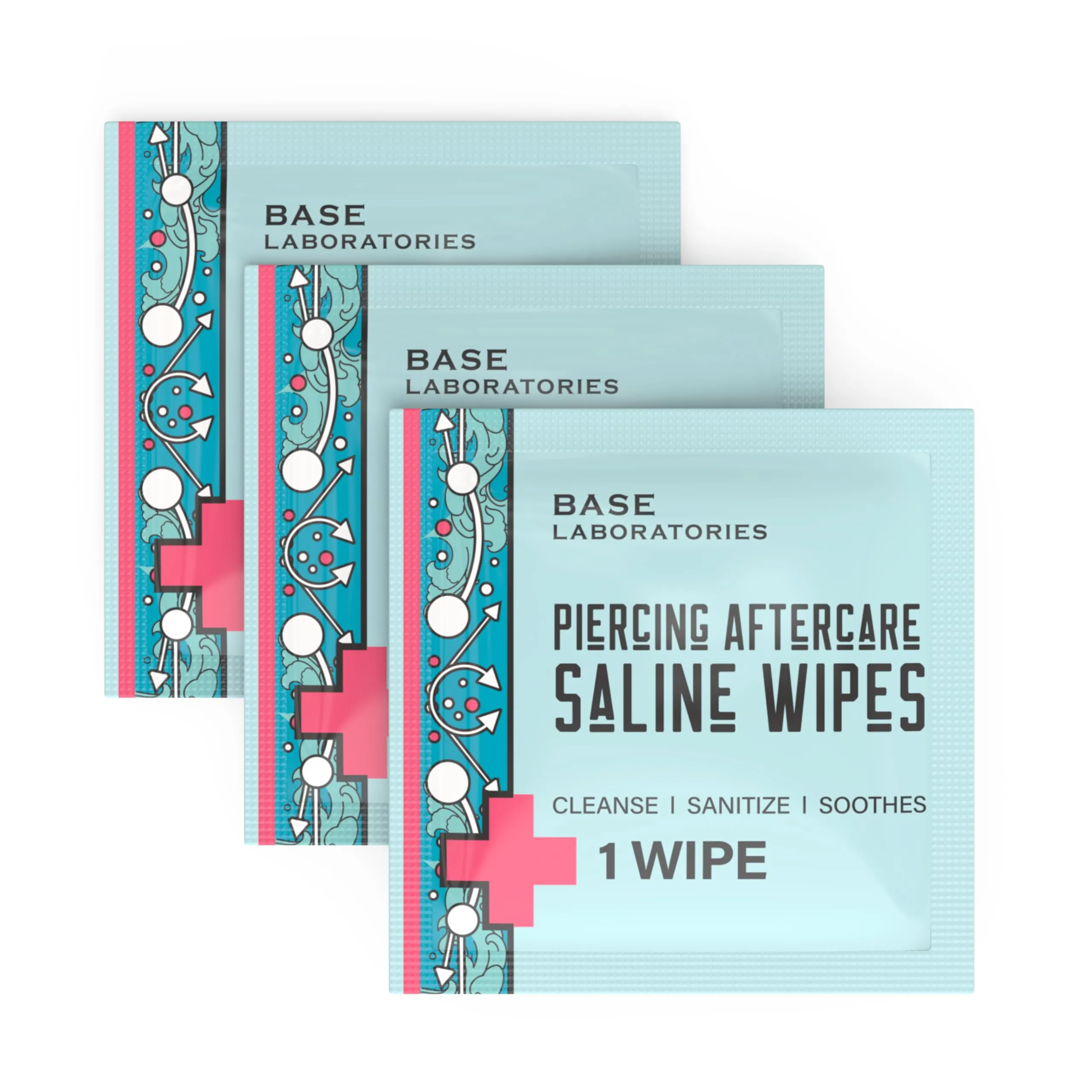 BASE LABORATORIES Piercing Aftercare Wipes | Cleanses & Sanitizes | Piercing Cleaner Wipes for Nose, Ear, Lips | Saline Solution for Piercings | Keloid Bump Removal & Piercing Bump Treatment -75 Wipes Unscented 75 Count (Pack of 1)