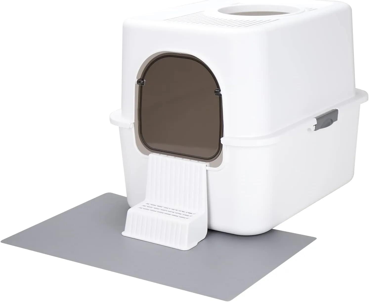 Cat Litter Box with Lid, Fully Enclosed Splash-Proof,Top Entry Cat Litter Box, Easy to Assemble and Installation (White, Small)