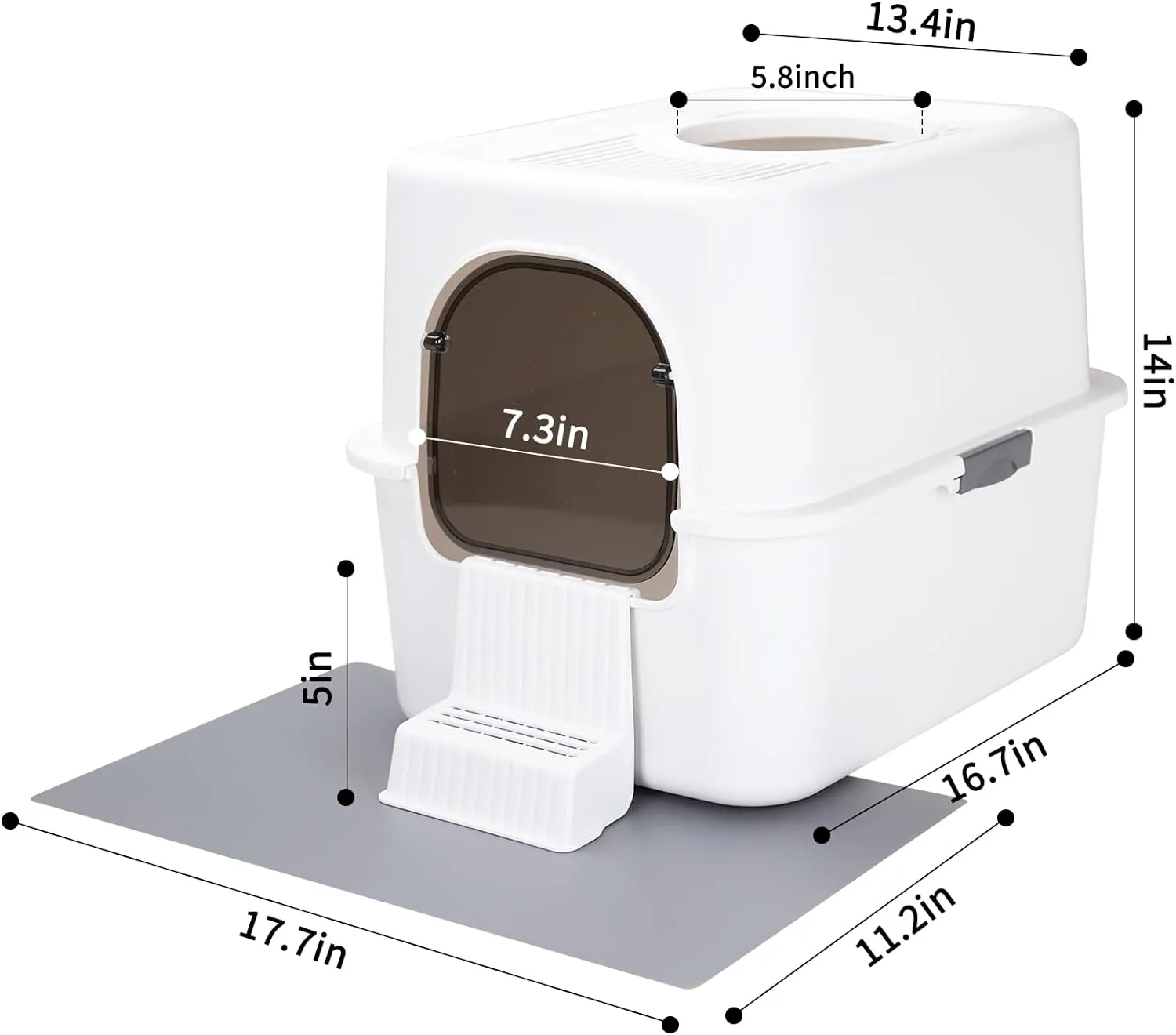 Cat Litter Box with Lid, Fully Enclosed Splash-Proof,Top Entry Cat Litter Box, Easy to Assemble and Installation (White, Small)