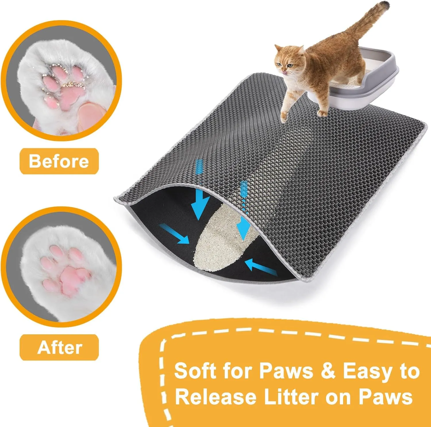 Cat Litter Mat Litter Trapping Mat,Cat Litter Box Mat for Floor 32"x22", 2 Layer Llitterbox Mat for Pet kitty,Litter Rug Catcher,Waterproof Urine Proof, Clean Easily, Collapsable, Medium