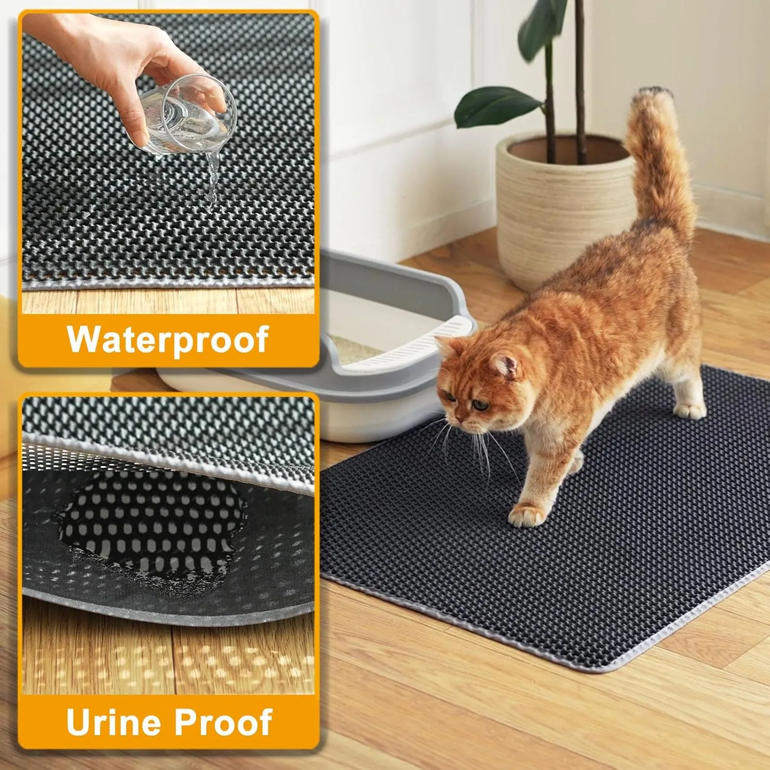 Cat Litter Mat Litter Trapping Mat,Cat Litter Box Mat for Floor 32"x22", 2 Layer Llitterbox Mat for Pet kitty,Litter Rug Catcher,Waterproof Urine Proof, Clean Easily, Collapsable, Medium