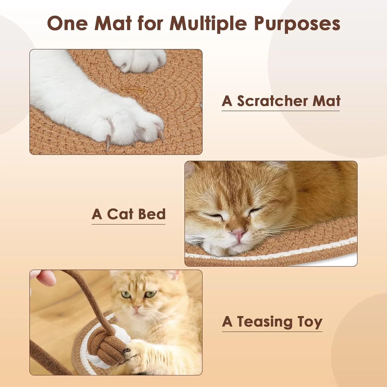 Cat Scratcher Mat, Natural Cotton Rope Cat Scratch Pad, 15.7'' Round Horizontal Floor Cat Scratching Pads for Indoor Cats, Cat Furniture Protector for Wall, Couch, Carpets, Sofas