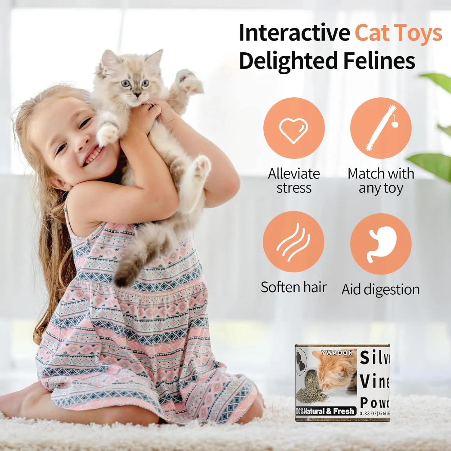 Cat Toys - Silvervine Powder for Cats, 100% Natural Catnip Alternative, 25G (0.88OZ), Safe for All Cat Ages, Matatabi Gall Fruit Powder