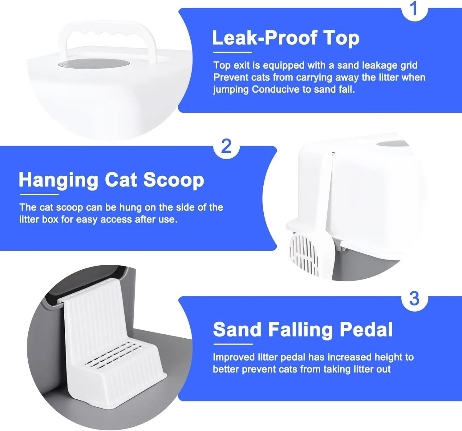 Cat Urine Litter Box with Pedal, Fully Enclosed Leak-Proof for Small Cats Under 8 IB, High Edge and Odorless, Easy to Carry and Clean (Grey with Handle, S)