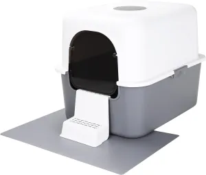 Cat Urine Litter Box with Pedal, Fully Enclosed Leak-Proof for Small Cats Under 8 IB, High Edge and Odorless, Easy to Carry and Clean (Grey with Handle, S)