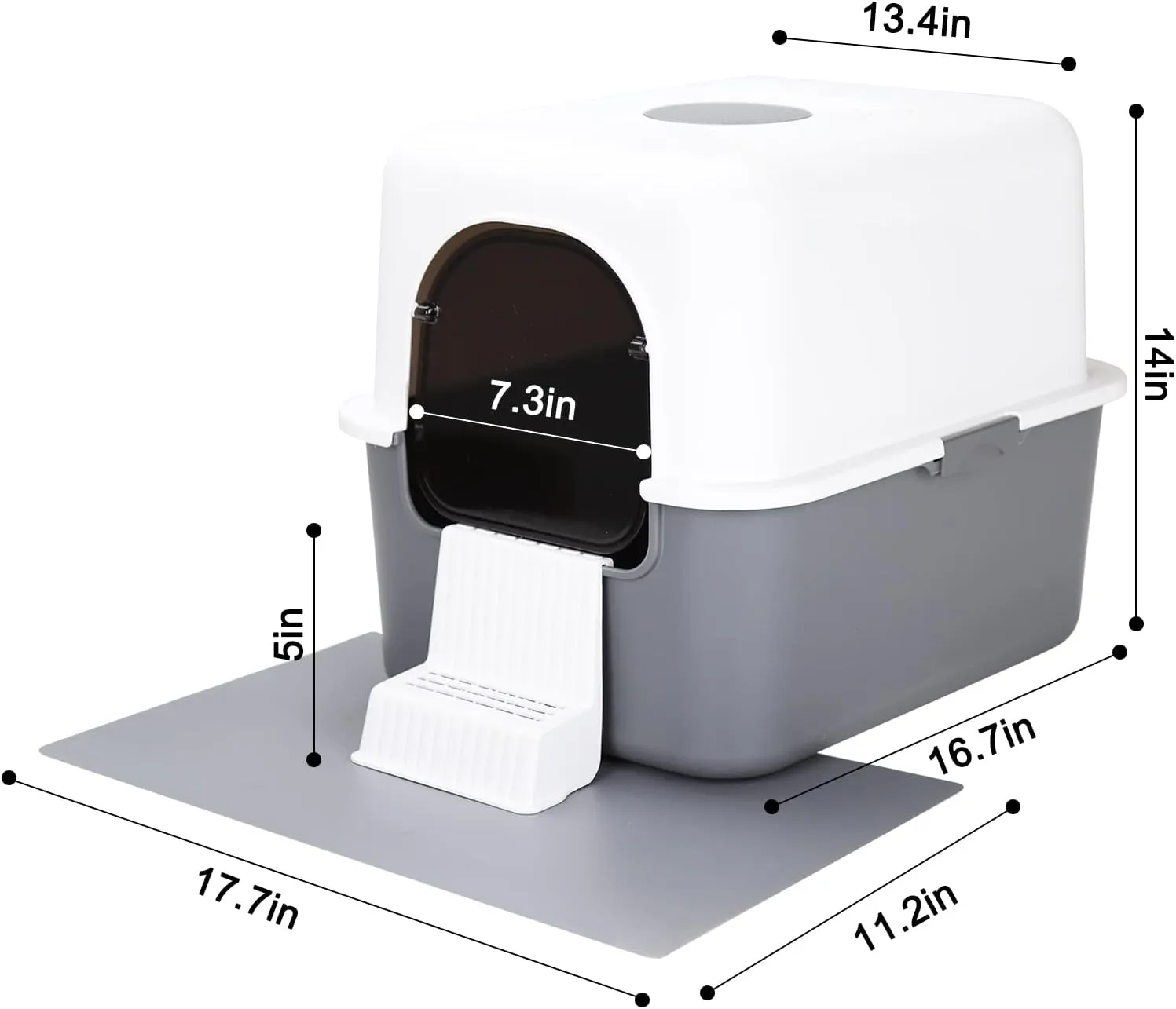 Cat Urine Litter Box with Pedal, Fully Enclosed Leak-Proof for Small Cats Under 8 IB, High Edge and Odorless, Easy to Carry and Clean (Grey with Handle, S)