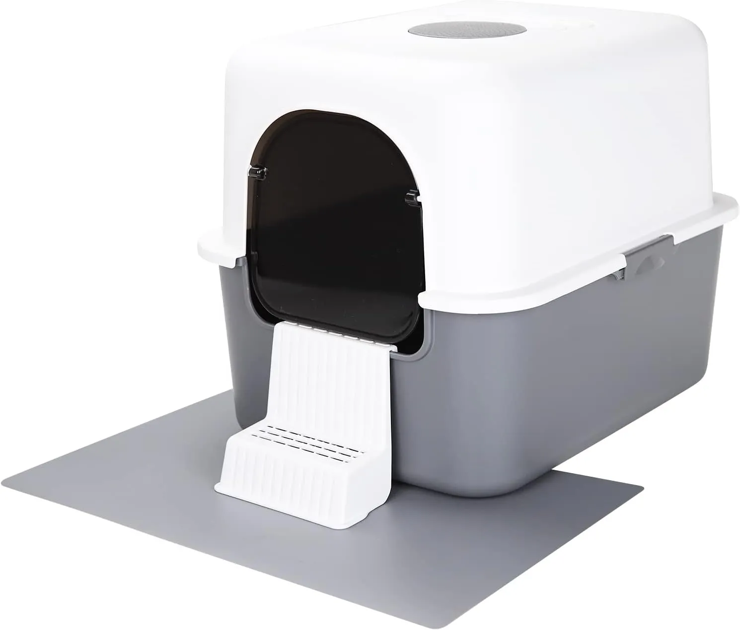 Cat Urine Litter Box with Pedal, Fully Enclosed Leak-Proof for Small Cats Under 8 IB, High Edge and Odorless, Easy to Carry and Clean (Grey with Handle, S)