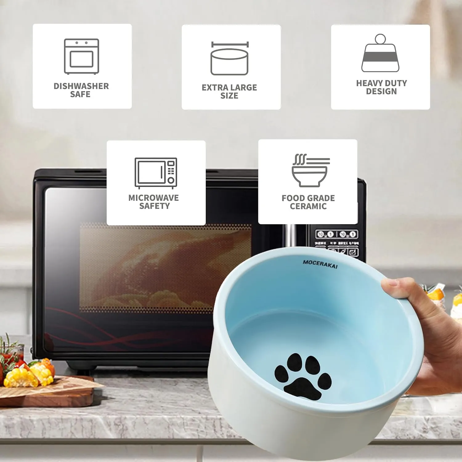 Ceramic 44oz Pet Bowl for Dogs and Cats, Weighted Non-Slip Dog Bowls Food and Water Dish, Durable Pets Feeding Bowls Suitable for Small Medium Dogs, Blue