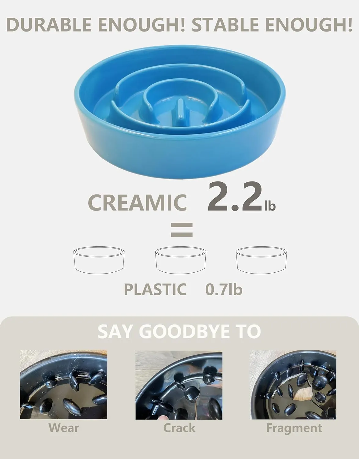 Ceramic Slow Feeder Dog Bowls, 2.0 Cups Slow Feeder for Medium and Large Dogs, Puzzle Maze Bowl to Slow Down Eating, 30oz, 8in, Blue