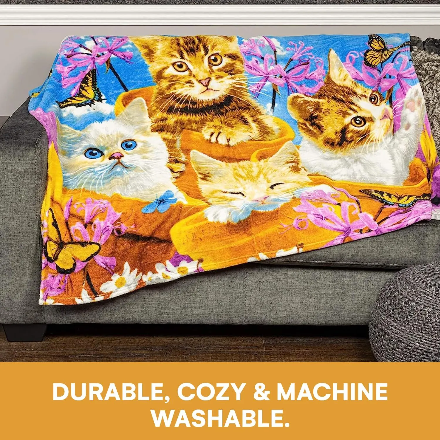 Dawhud Direct Wonder Kitten Fleece Blanket for Bed, 50" x 60" Cat Fleece Throw Blanket for Women, Men and Kids - Super Soft Plush Kitten Blanket Throw