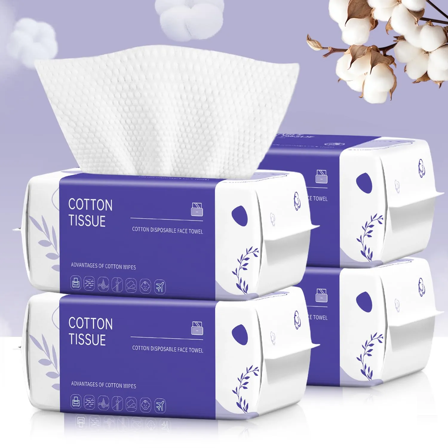 Disposable Face Towel 400 Count, Face Towels, Soft Cotton Dry Wipes Facial Cloths Towelettes for Washing and Drying, Facial Tissue for Cleansing, Skincare and Makeup Remover