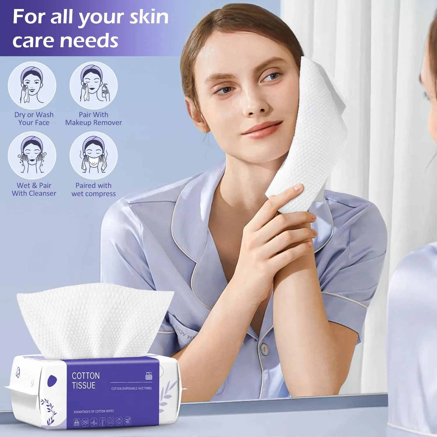 Disposable Face Towel 400 Count, Face Towels, Soft Cotton Dry Wipes Facial Cloths Towelettes for Washing and Drying, Facial Tissue for Cleansing, Skincare and Makeup Remover