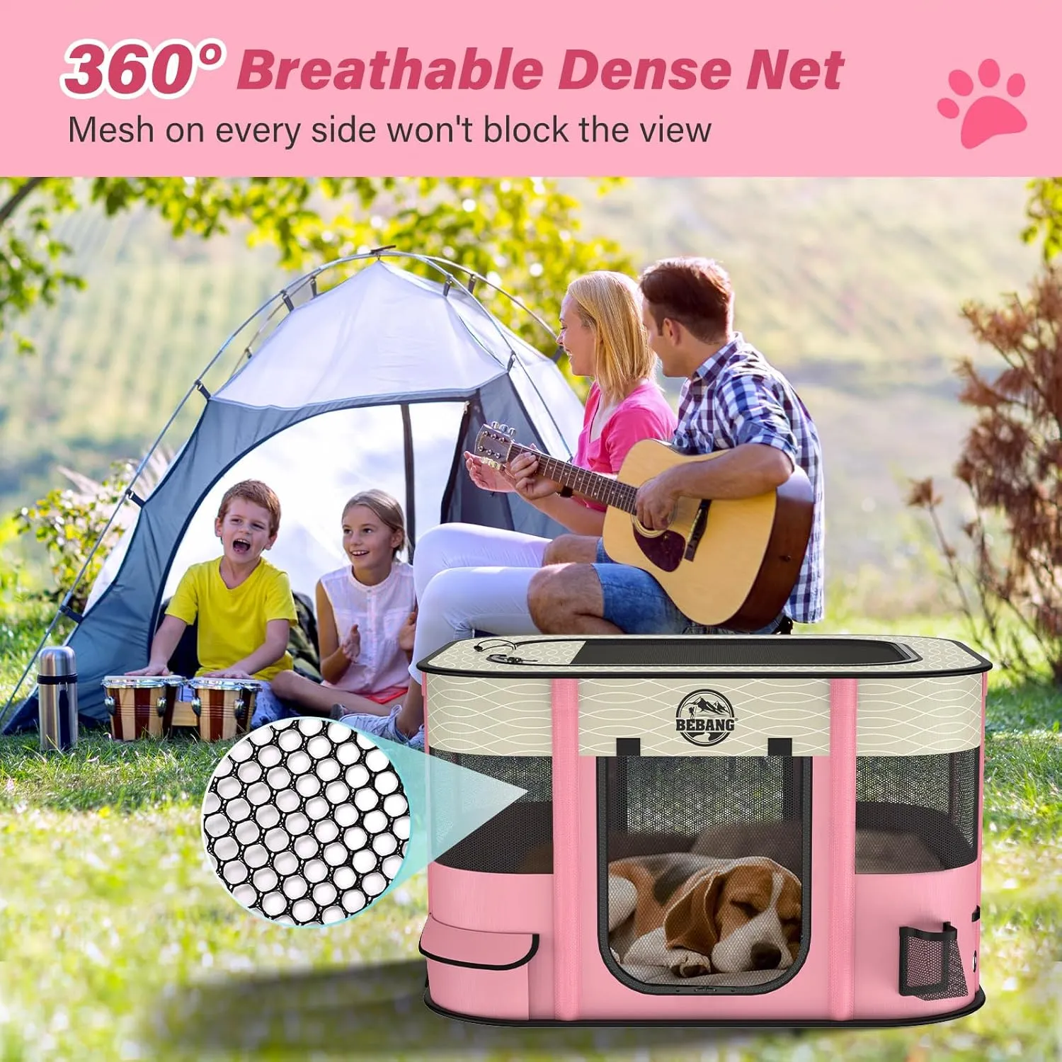 Dog playpen Puppy Play Pens Foldable Pet Crate Cage Kennel for Indoor Collapsible Kitten Enclosure with Carrying Case Food Bowl Travel Outdoor Hamster Rabbit Guinea Pig Small Animals (Pink, L, 1)