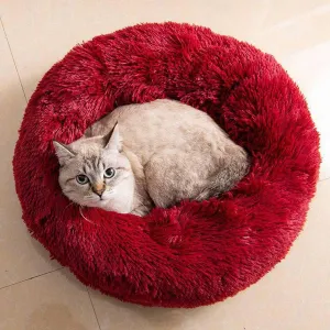 Donut Cat Bed, Faux Plush Dog Beds for Medium Small Dogs - Self Warming Indoor Round Pillow Cuddle Washable Dog Bed Cat Bed diameter20in