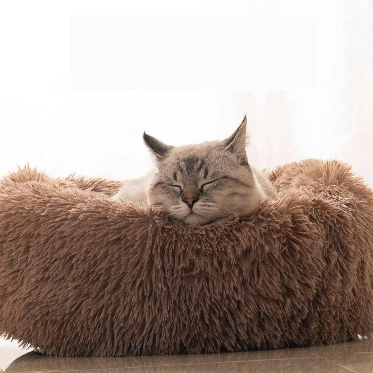 Donut Cat Bed, Faux Plush Dog Beds for Medium Small Dogs - Self Warming Indoor Round Pillow Cuddle Washable Dog Bed Cat Bed diameter20in
