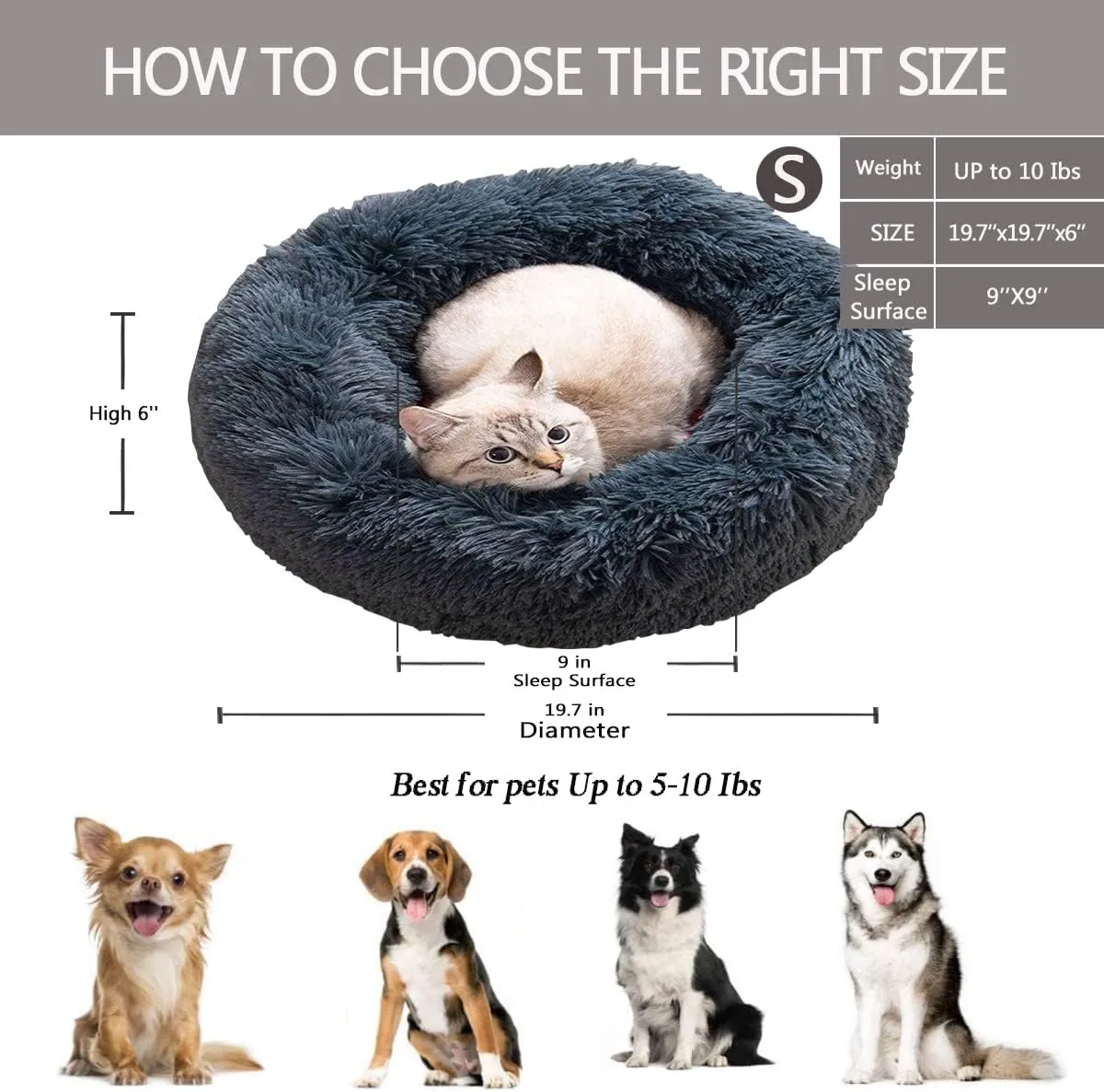 Donut Cat Bed, Faux Plush Dog Beds for Medium Small Dogs - Self Warming Indoor Round Pillow Cuddle Washable Dog Bed Cat Bed diameter20in
