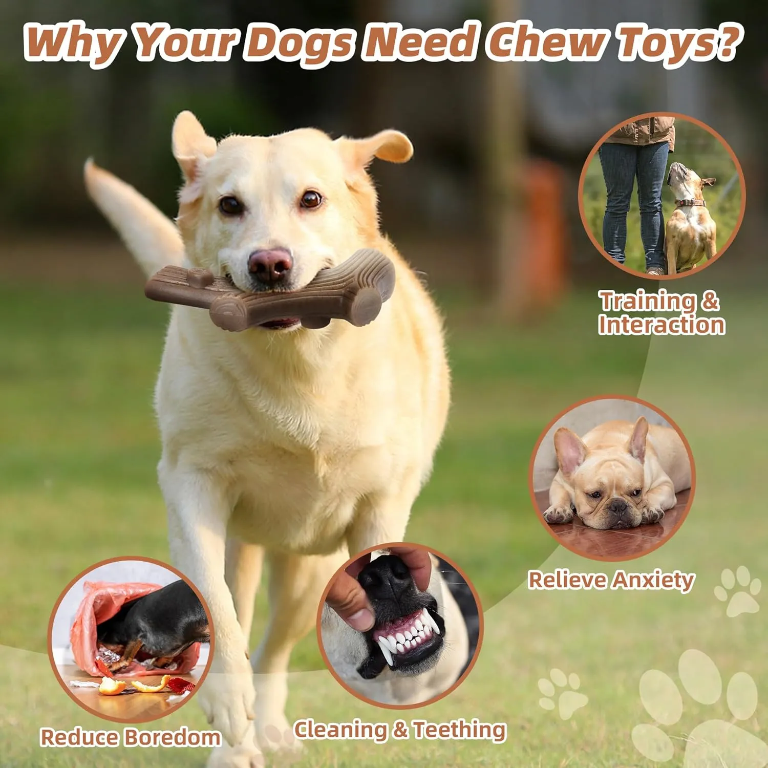 Durable Dog Chew Toys for Aggressive Chewers to Keep Them Busy, Tough Dog Bones with Real Bacon Flavor,Stick,2 Pack