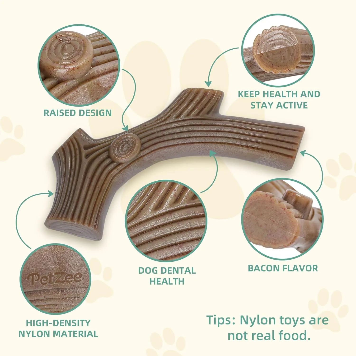 Durable Dog Chew Toys for Aggressive Chewers to Keep Them Busy, Tough Dog Bones with Real Bacon Flavor,Stick,2 Pack