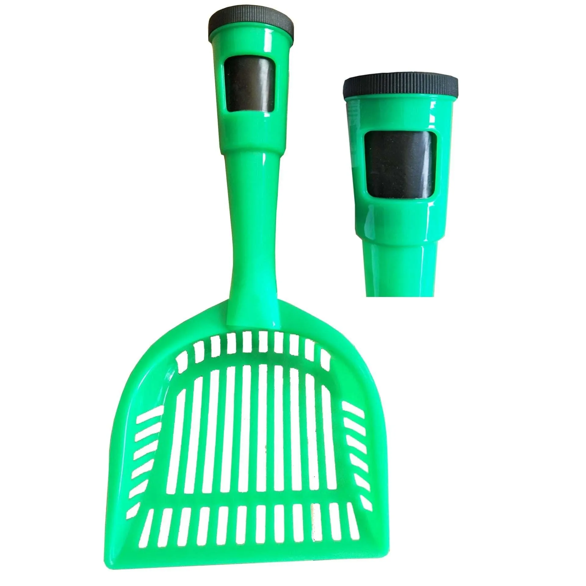 Durable litter shovel with waste bag holster Cleanup