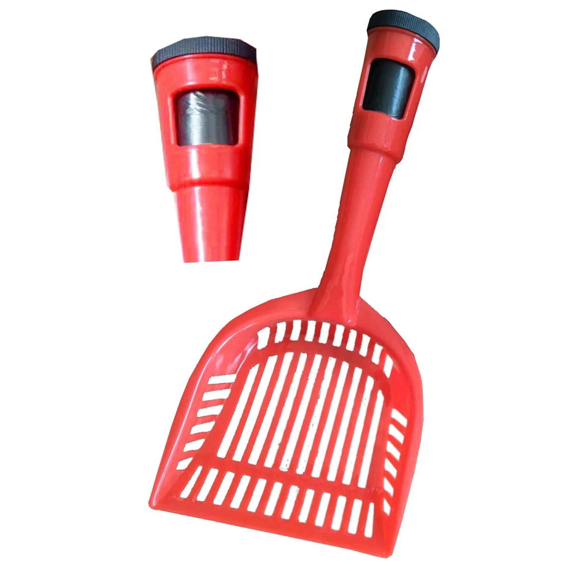 Durable litter shovel with waste bag holster Cleanup