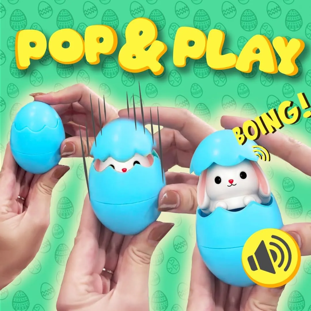 Egg Pops Animals Fidget Toys - Pop & Play Egg with Sound FX, Funny Gag Gifts for Teens, Interactive Sensory Toys for Kids, Collectable Character Novelty Gifts (Bunny)