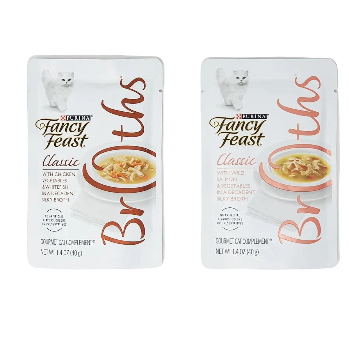 Fancy Feast Creamy Broths With Wild Salmon & Whitefish Supplemental Cat Food Pouches