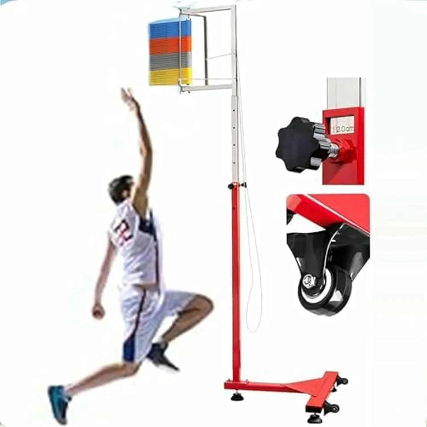 Free-Standing Jump Measurement TesterAdjustable Vertical Jump Tester, Vertical Challenger Jump Tester Measurement Tool High Jump Training, for Basketball/Badminton- Reset Draw Cord Moving~/