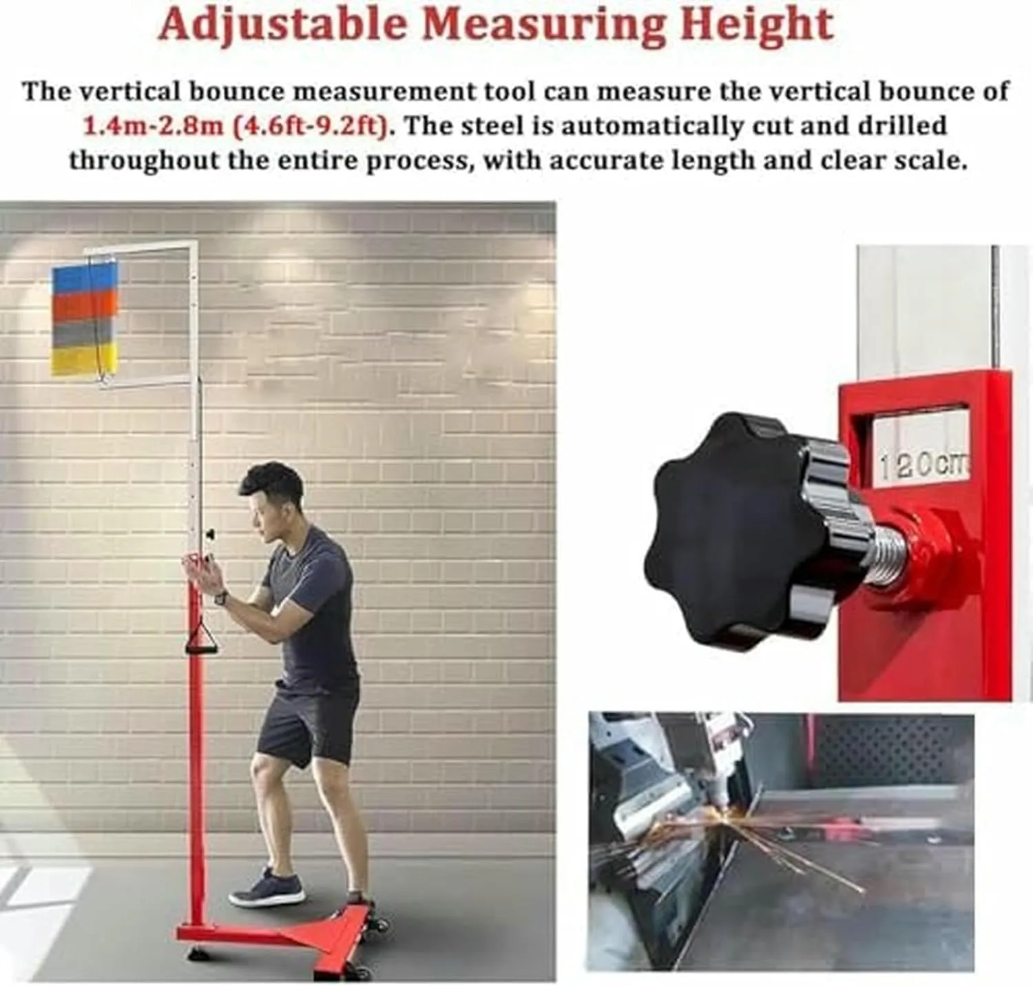 Free-Standing Jump Measurement TesterVertical Jump Trainer, Vertical Jump Tester, Jump Height Gauge, Vertical Jump Tester, Pull Cord and Moving Wheel Reset~/
